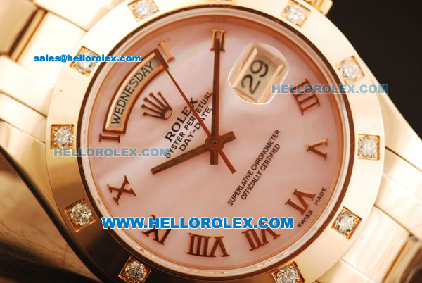 Rolex Day-Date Swiss ETA 2836 Automatic Rose Gold Case with Diamond Bezel and Pink Dial-Rose Gold Strap - Click Image to Close